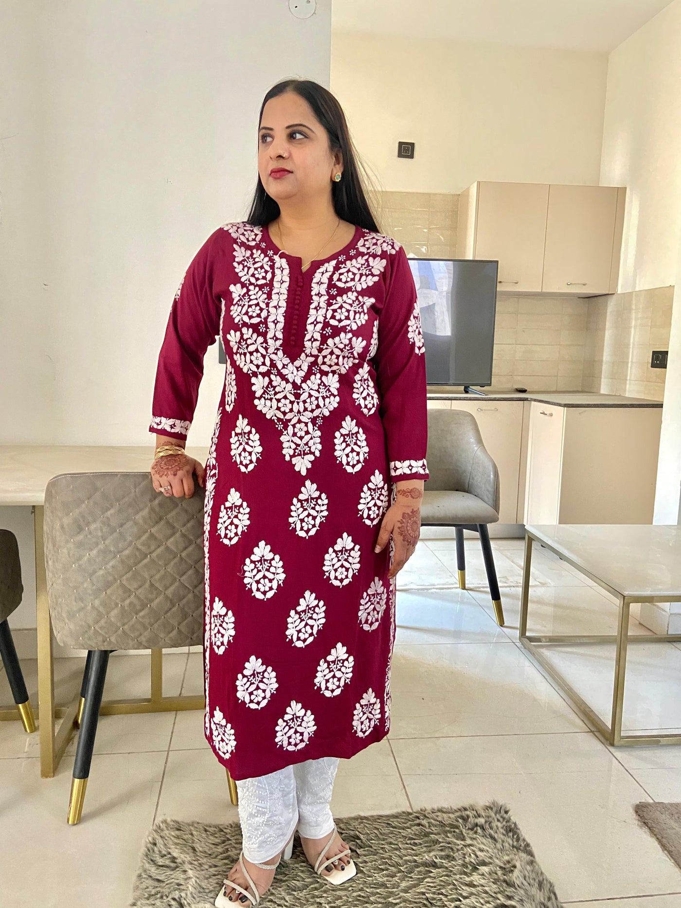 Chikankari Modal Straight Kurti