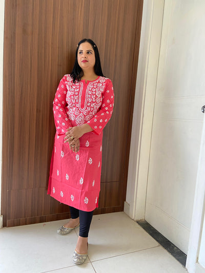 Pure Cotton Chikankari Straight Kurti