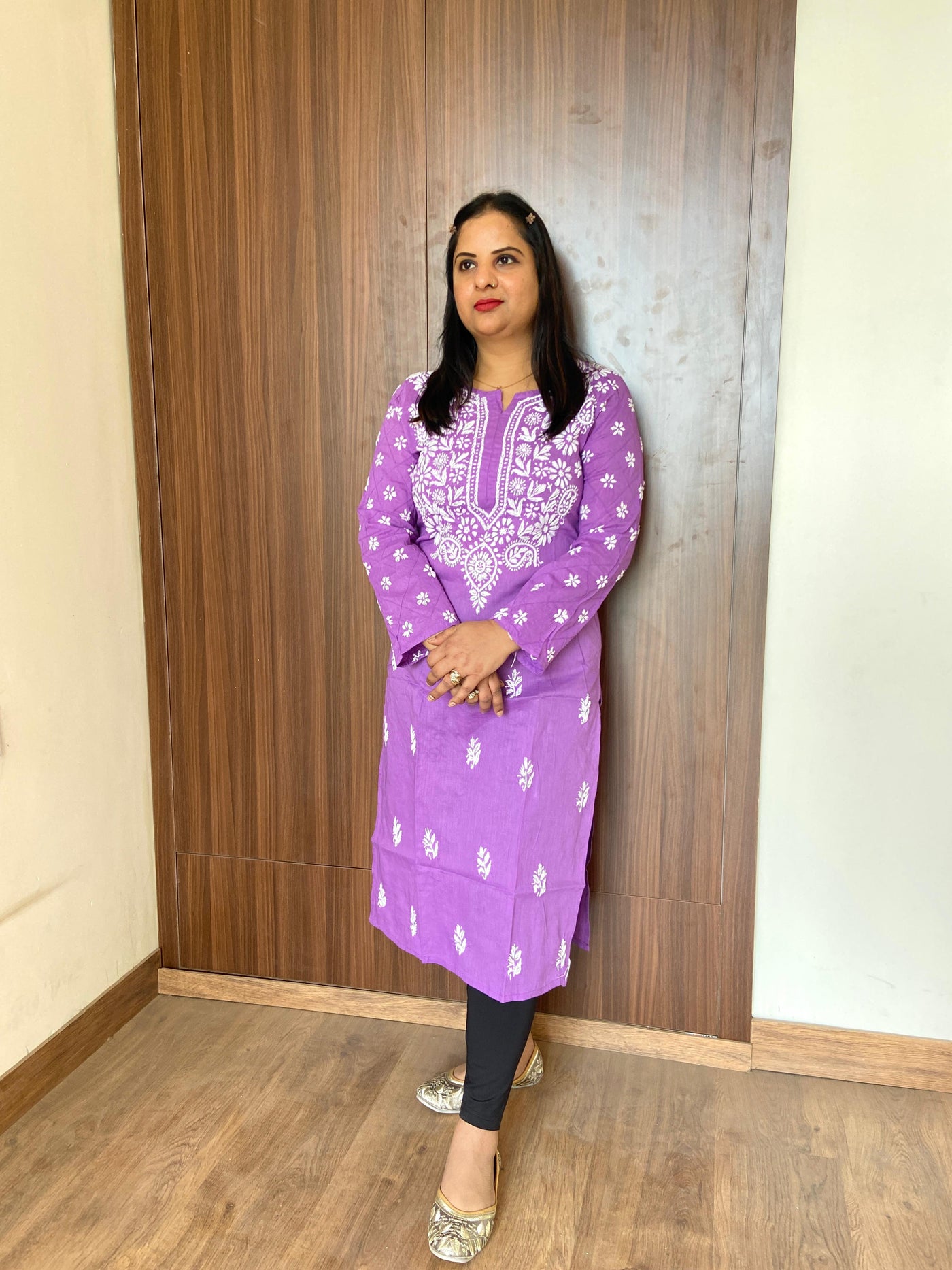 Pure Cotton Chikankari Straight Kurti