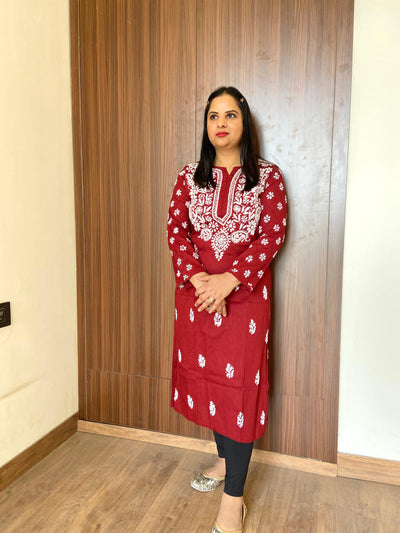 Pure Cotton Chikankari Straight Kurti