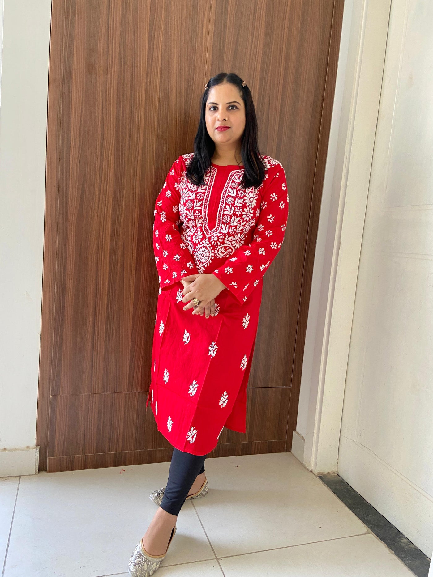 Pure Cotton Chikankari Straight Kurti