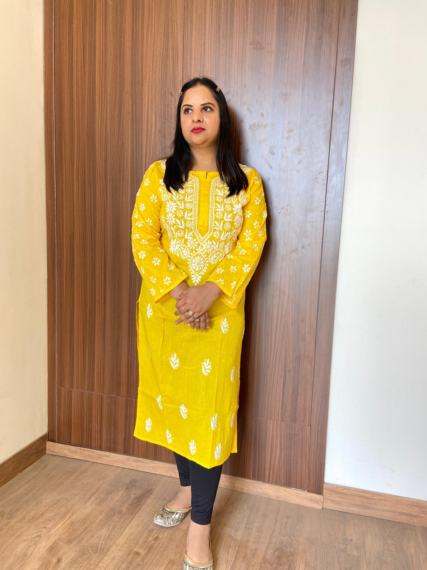 Pure Cotton Chikankari Straight Kurti