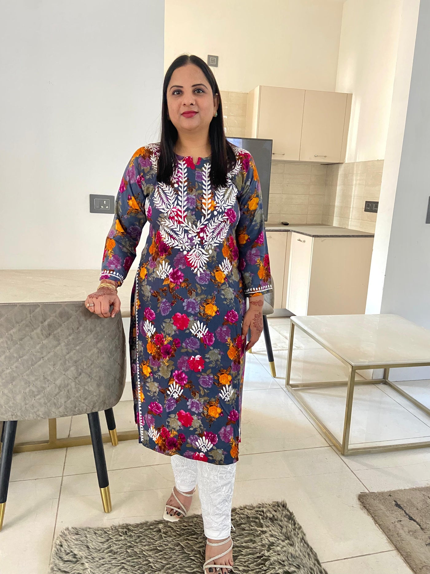 Chikankari Floral Modal Straight Kurti