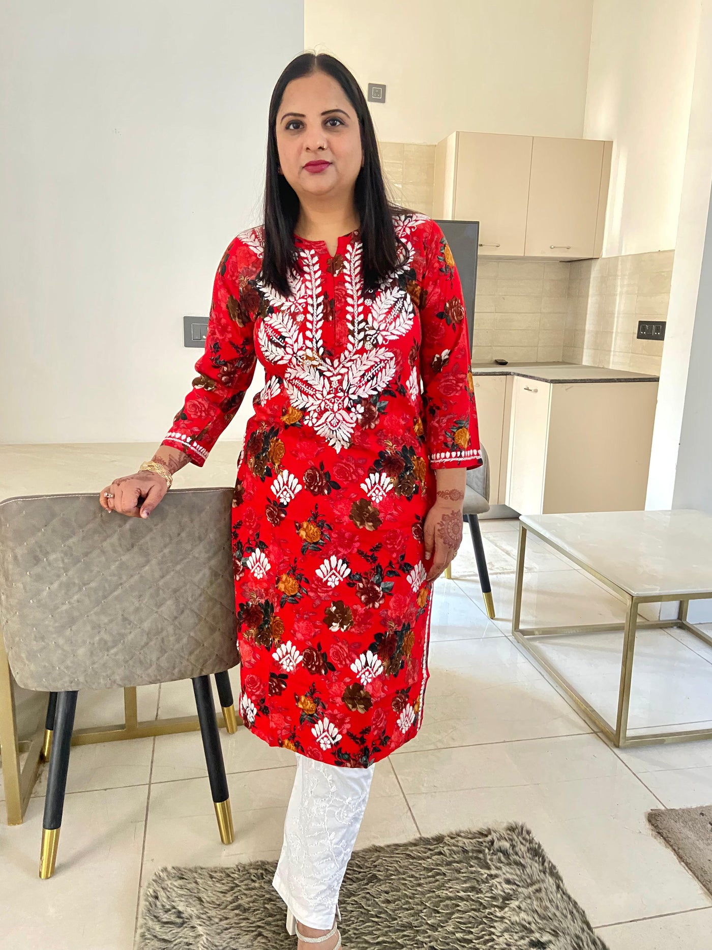 Chikankari Floral Modal Straight Kurti