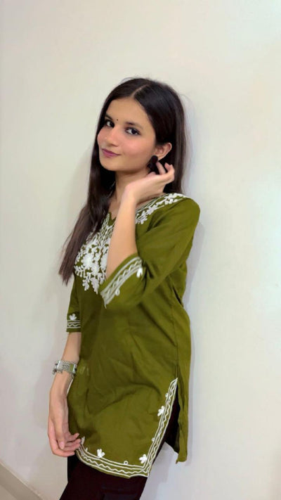 Chikankari Soft Modal Short Kurti