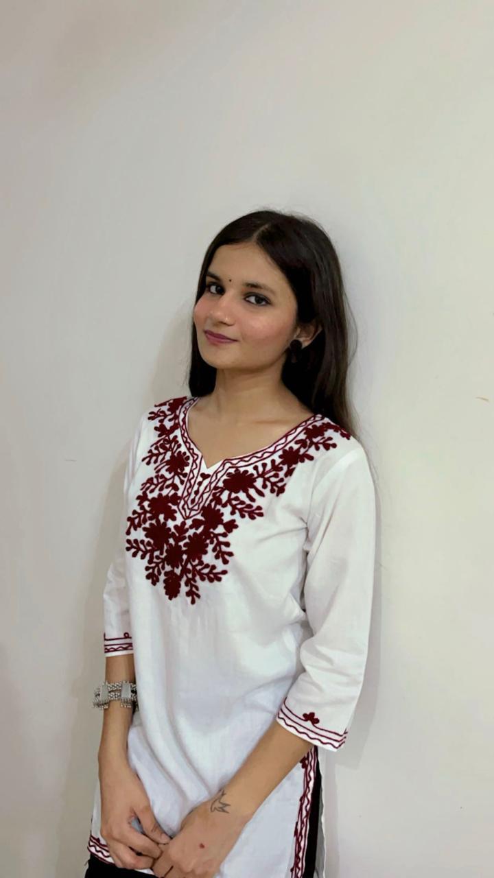 Chikankari Soft Modal Short Kurti