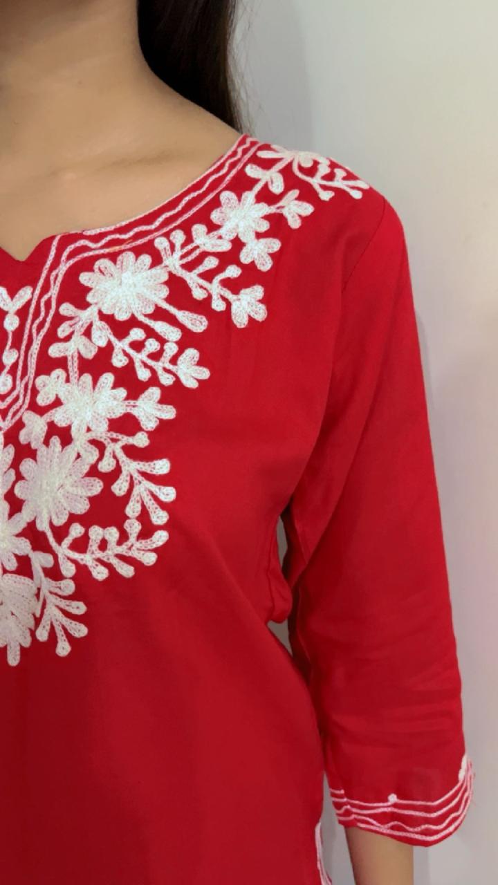 Chikankari Soft Modal Short Kurti