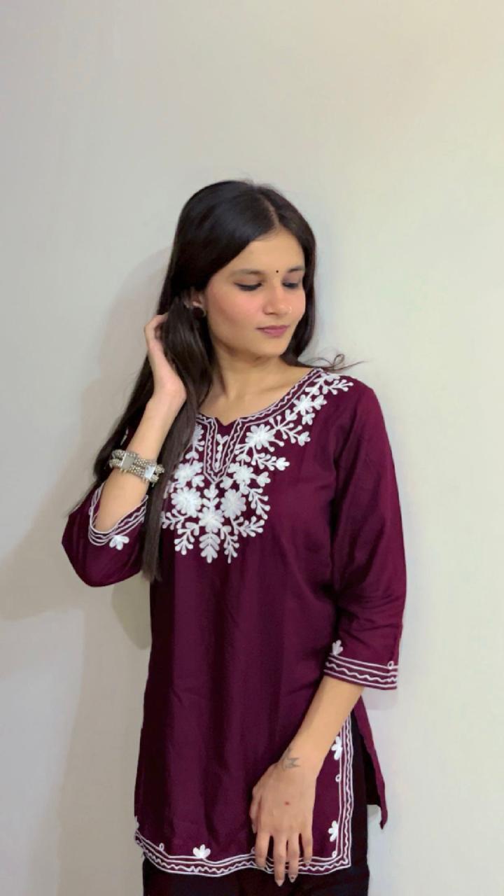 Chikankari Soft Modal Short Kurti