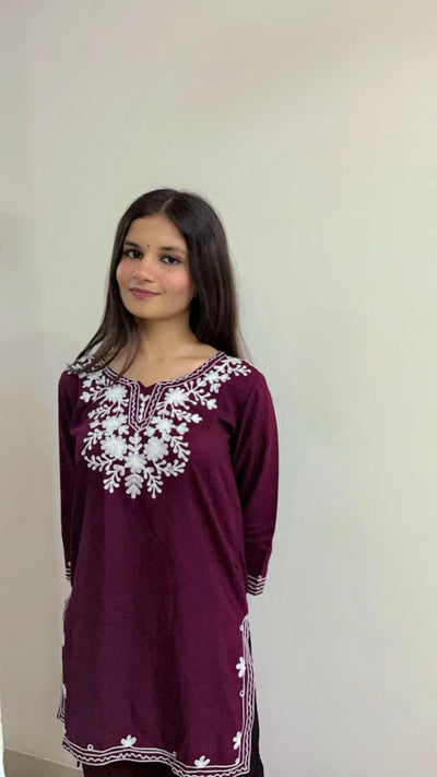 Chikankari Soft Modal Short Kurti