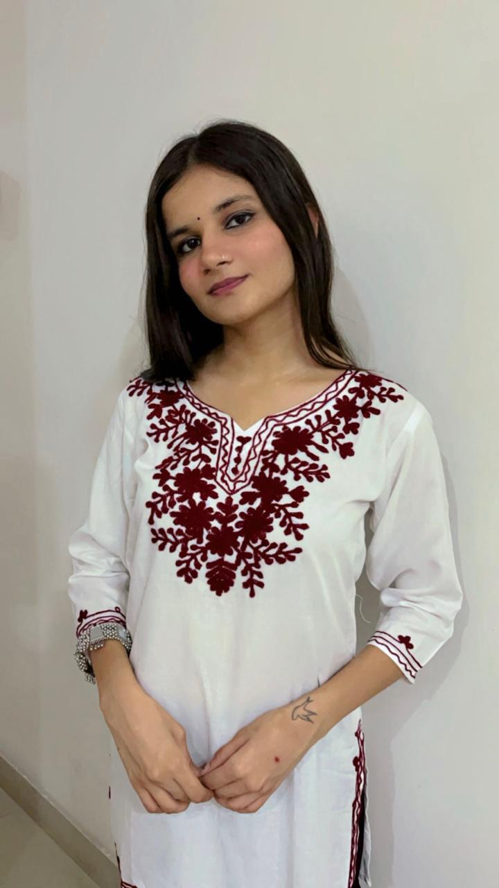 Chikankari Soft Modal Short Kurti