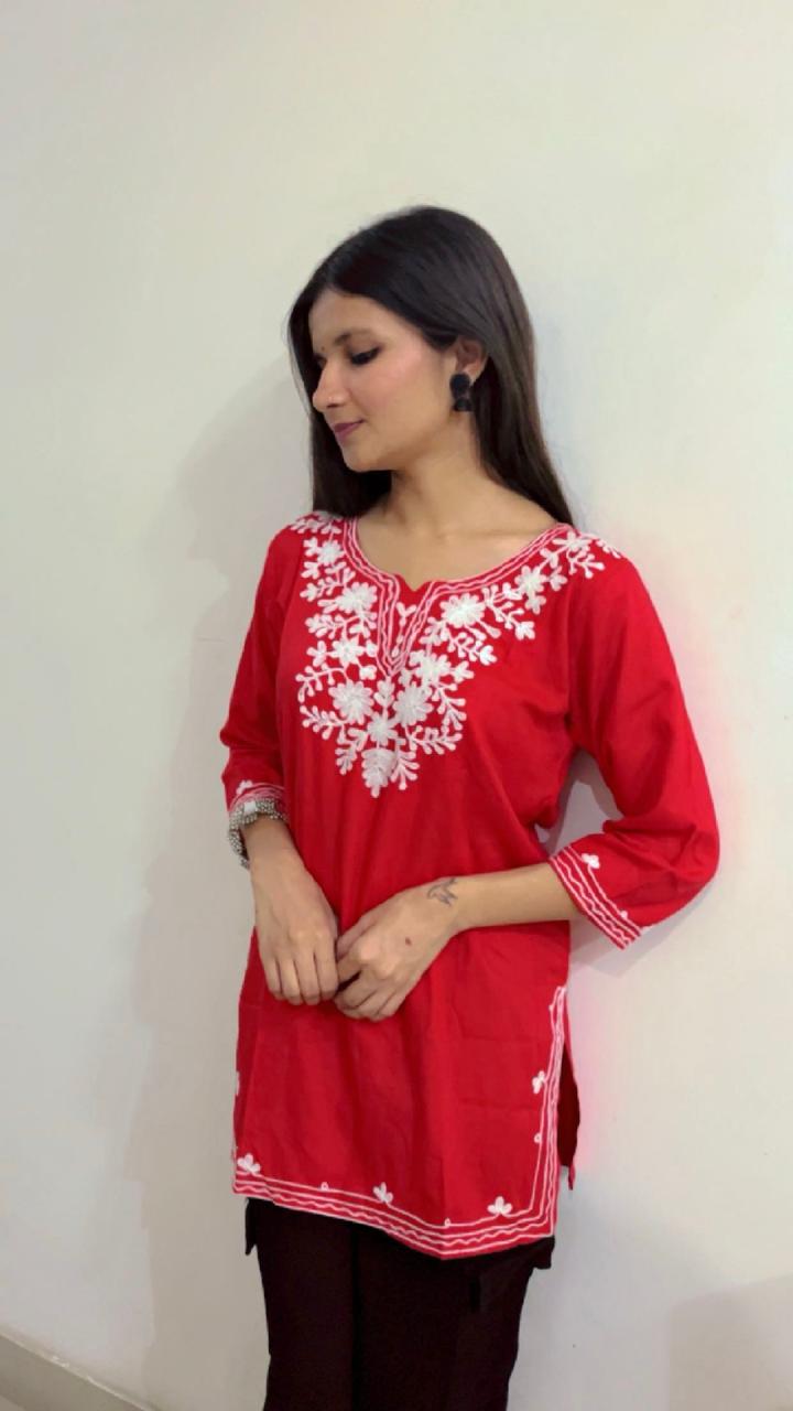 Chikankari Soft Modal Short Kurti